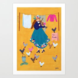 Girl Serenading Chickens Art Print