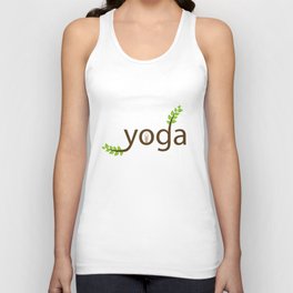 Yoga asana and green leaves typography Unisex Tank Top