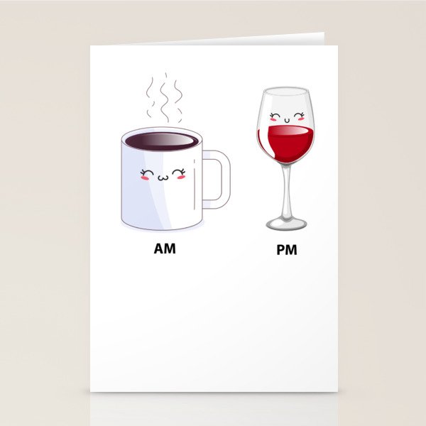 Coffee Wine Daily Routine Kawaii Fun Gift Greeting Card By Dh Designed Set Of 3 Folded Cards 5 X 7 Shefinds