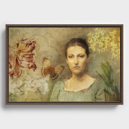Painting of Mrs. Alfred Q. Collins given a new life with flowers and butterfly Framed Canvas