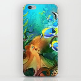 Octopus and Blue Tang (tropical coral reef) ~! iPhone Skin