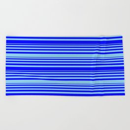 [ Thumbnail: Blue and Sky Blue Colored Pattern of Stripes Beach Towel ]