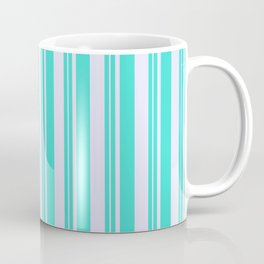 [ Thumbnail: Turquoise and Lavender Colored Stripes/Lines Pattern Coffee Mug ]