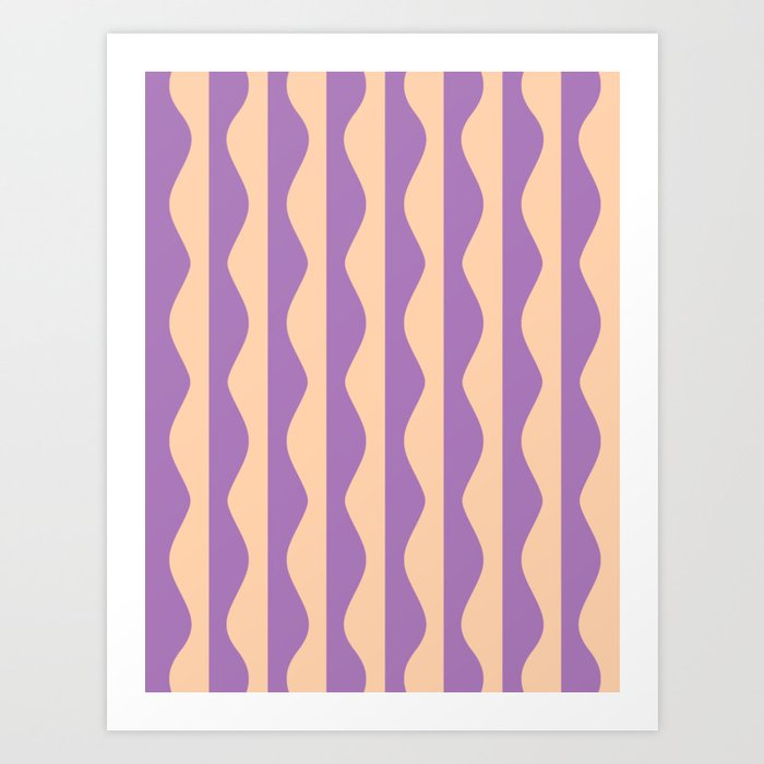 Retro Wavy Lines Pattern in Purple & Peach Art Print