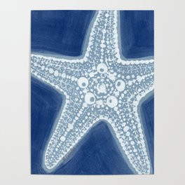 Starfish Blue and White Poster