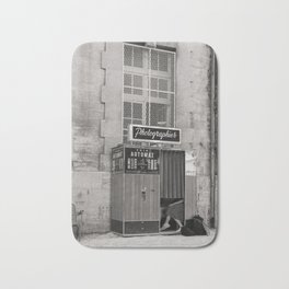 Vintage Selfie Machine | Foto Automat Paris | France Travel in Black and White Photography Bath Mat | Paris, Machine, Selfie, Travel, Black And White, France, Photo, Vintage, Booth, Automat 