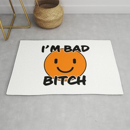 Bad bitch funny text with orange smiley Area & Throw Rug
