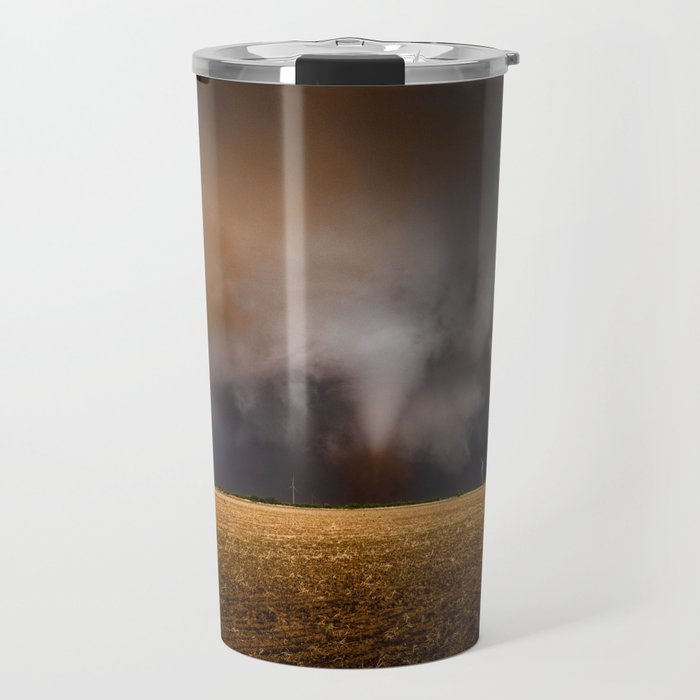The Wind and the Dirt - Tornado Churns Up Dust Over Open Field on Stormy Spring Day in Texas Travel Mug