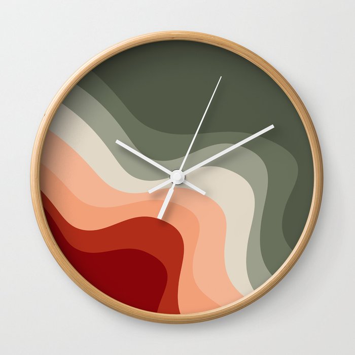 Green and red retro style waves Wall Clock