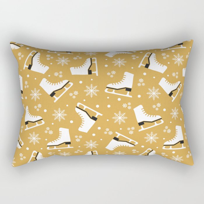 Winter themed pattern with ice skates - yellow Rectangular Pillow