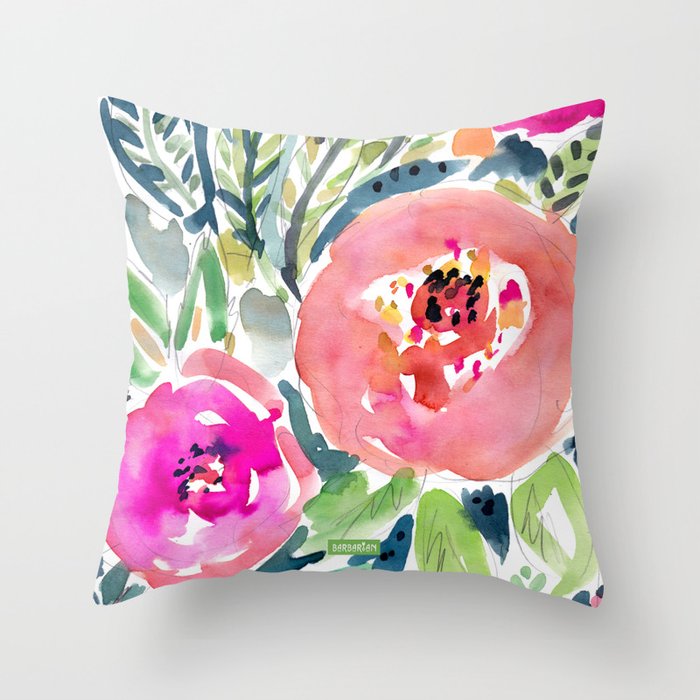 Peach Floral Throw Pillow