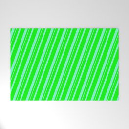 [ Thumbnail: Lime & Aquamarine Colored Striped Pattern Welcome Mat ]