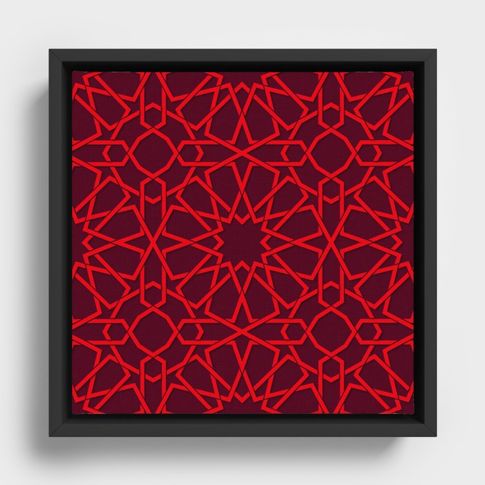 Red Color Arab Square Pattern Framed Canvas