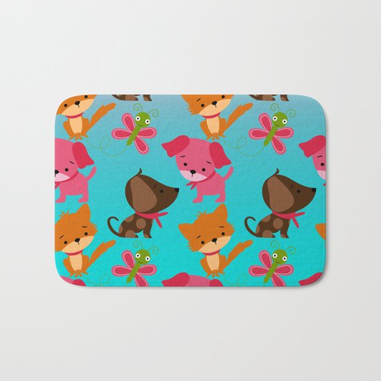 Kitty and Puppy Pattern Bath Mat
