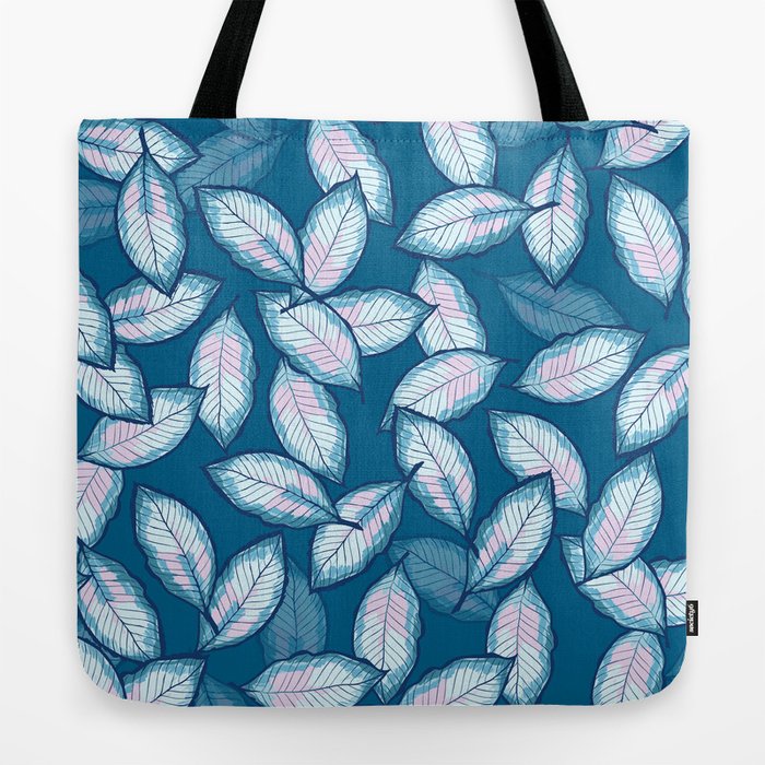 Beautiful Elegant Blue Leaf Pattern Tote Bag