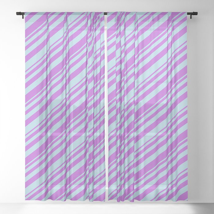 Orchid and Light Blue Colored Lined Pattern Sheer Curtain
