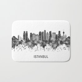 Istanbul Turkey Skyline BW Bath Mat | Urban, Illustration, Poster, Cityscape, Skyline, Modern, Watercolor, Abstract, Design, Turkey 