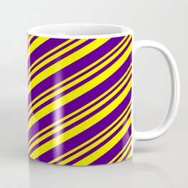 [ Thumbnail: Yellow and Indigo Colored Lines/Stripes Pattern Coffee Mug ]
