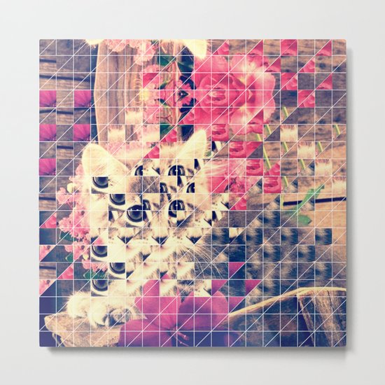 SWEET KITTEN WITH FLOWERS (TRIANGLES) Metal Print