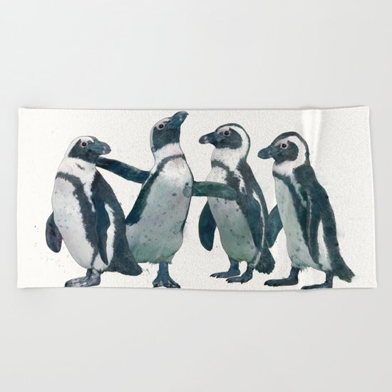 penguin party Beach Towel