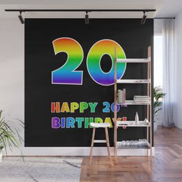 [ Thumbnail: HAPPY 20TH BIRTHDAY - Multicolored Rainbow Spectrum Gradient Wall Mural ]