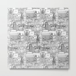 Edinburgh toile black white Metal Print | Pattern, Illustration, City, Scottish, Scotland, Edinburgh, Sharonturner, Ink Pen, Architectural, Drawing 