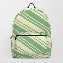 [ Thumbnail: Dark Sea Green & Light Yellow Colored Stripes/Lines Pattern Backpack ]