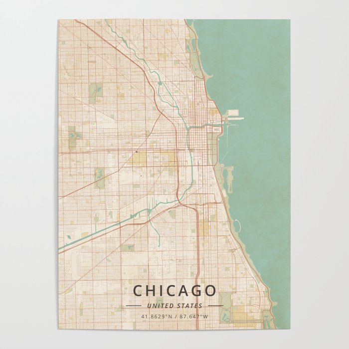 Chicago, United States - Vintage Map Poster