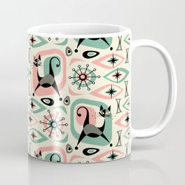 Mid Century Cat Abstract - Pink Aqua Coffee Mug