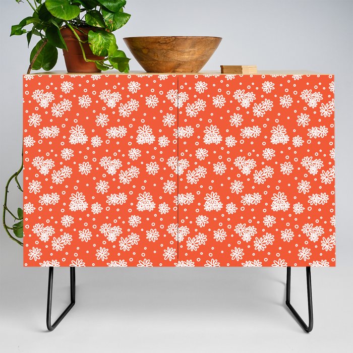 Daisies and Dots - Orange and White Credenza