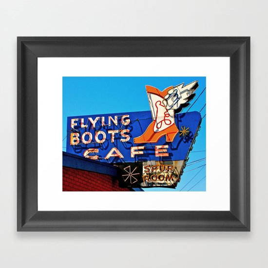 Flying Boots Cafe Framed Art Print