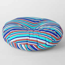 [ Thumbnail: Powder Blue, Red, Aqua, and Blue Colored Lined Pattern Floor Pillow ]