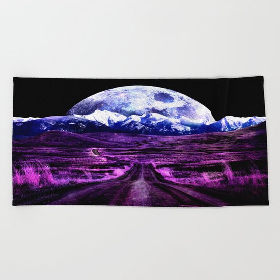 Highway to Eternity (moon mountain) Fuchsia Beach Towel