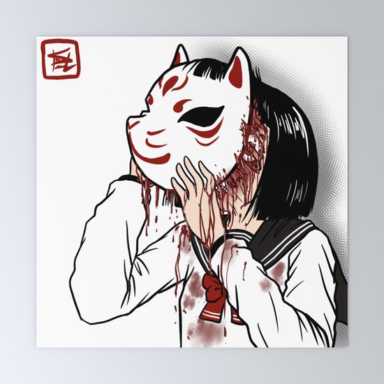 Behind The Mask Kitsune Masked School Girl Mini Art Print By