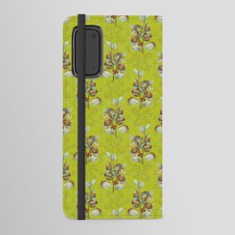 Vintage Lingonberry Evergreen Shrub Botanical Pattern on Chartreuse Android Wallet Case