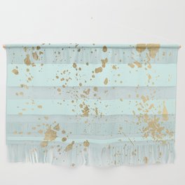 Elegant Abstract Mint Green Gold Splatters Wall Hanging