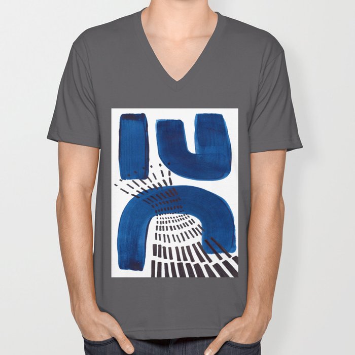 Abstract Expressionism Mid Century Modern Acrylic Painting Minimalist Art Navy Blue Black Line Patte Unisex V Neck By Enshape Society6