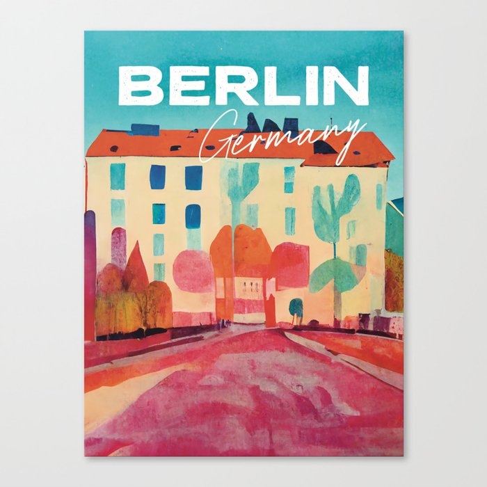 Rainy Day in Berlin Street Travel Poster Retro Canvas Print