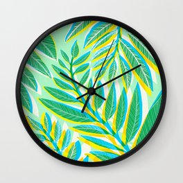 Colorful Tropical Pop Vines Wall Clock | Curated, Bright, Art, Botanical, Forest, Green, Colorful, Tropical, Nature, Flora 
