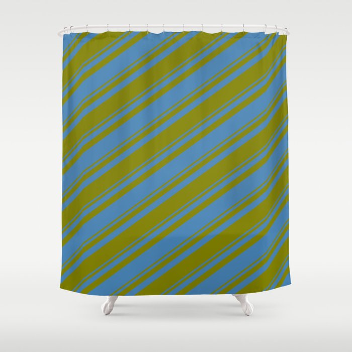 Blue and Green Colored Striped Pattern Shower Curtain