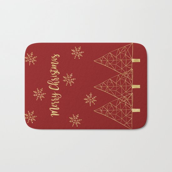 Merry Christmas Red and Gold Bath Mat