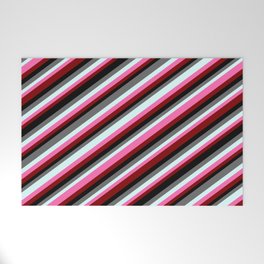 [ Thumbnail: Colorful Dim Gray, Light Cyan, Hot Pink, Maroon & Black Colored Striped/Lined Pattern Welcome Mat ]