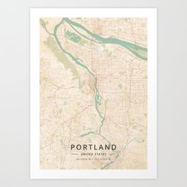 Portland, United States - Vintage Map Art Print