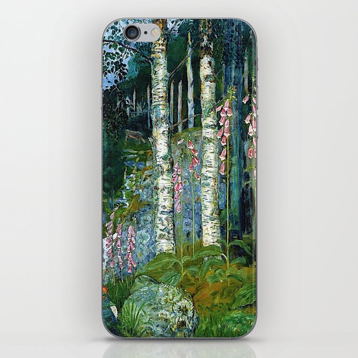 Wilderness Landscape, Wild Foxglove Flowers, White Birch, Stream & Cattle by Nikolai Astrup iPhone Skin