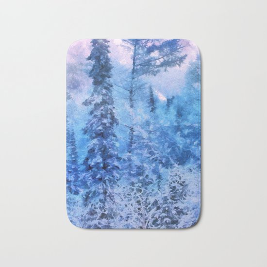 Winter forest in mountains Bath Mat