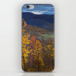 Autumn mountain vista twilight alpine birch and aspen foliage landscape painting by John Joseph Enneking iPhone Skin