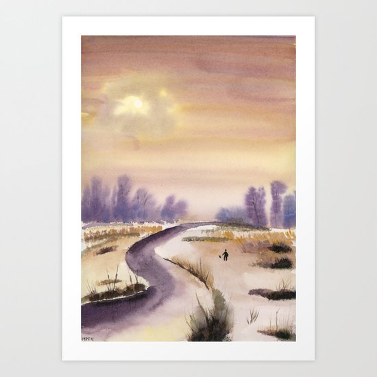 Sun breaking through the mist #1, A walk in a winter landscape Art Print