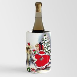Vintage Christmas Girl With Christmas Cards Wine Chiller