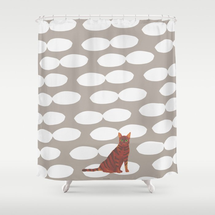 Oval Shape and Cat - Dark Brown and Warm Grey Shower Curtain