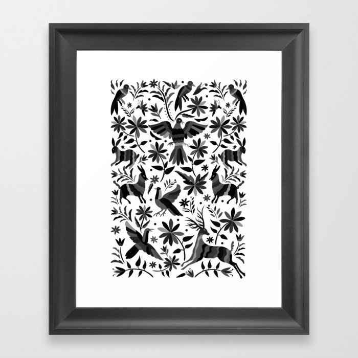 Mexican Otomi Design in Shades of Gray by Akbaly Framed Art Print